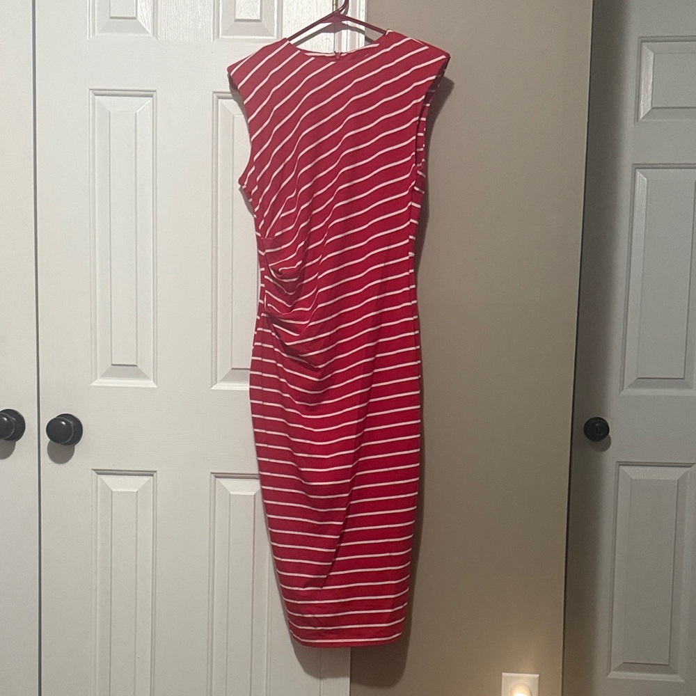 Elegant Red and White Striped Midi Dress NWT size Large